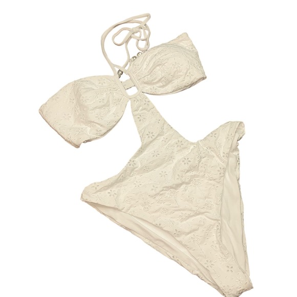 L*Space Marina Eyelet One Piece Swimsuit white XL - Picture 1 of 13